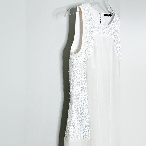 Tibi Sequined Insert Ivory Cream Silk Blend Shift Dress Size 4 - Picture 7 of 13
